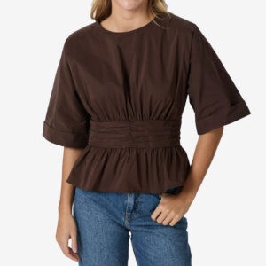 ANNEGRET POPLIN BLOUSE - Mörkbrun, 36